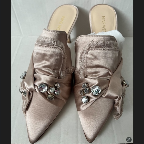 Elegant Satin Embellished Mules - Picture 2 of 11